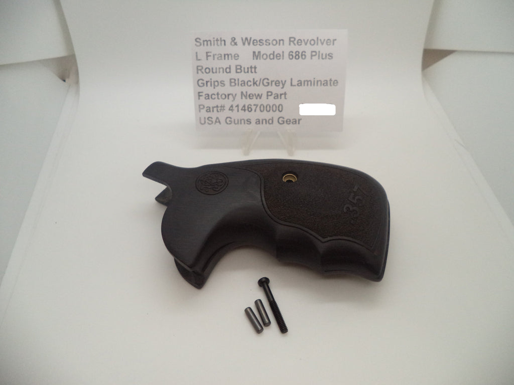 Smith & Wesson L Frame Model 686 Plus Black/Grey Laminate Grips Round Butt with Hardware - 414670000