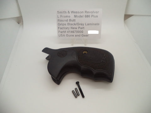 414670000 Smith & Wesson L Frame Model 686 Plus Black/Grey Laminate Grips New