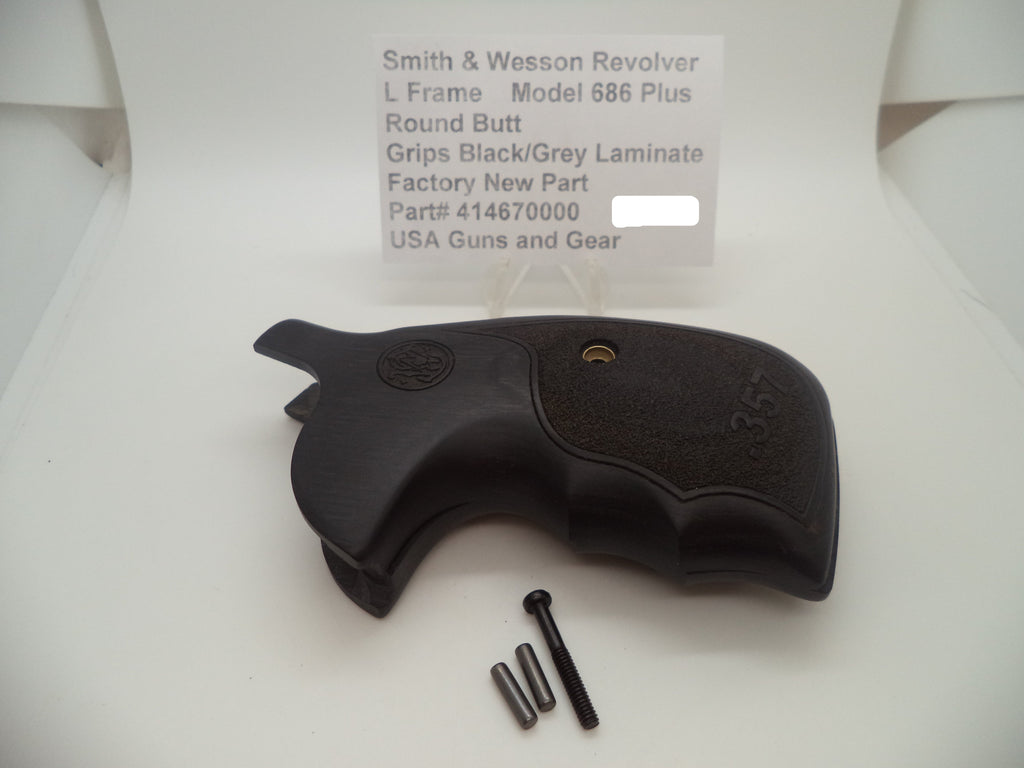 Smith & Wesson L Frame Model 686 Plus Black/Grey Laminate Grips Round Butt with Hardware - 414670000