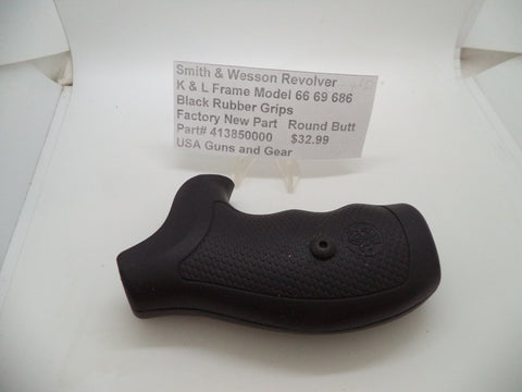 413850000 S&W Wesson K & L Frame All Model Black Rubber Grips Round Butt