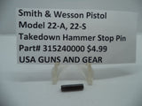 315240000 Smith & Wesson Pistol 22-A 22-S Takedown Hammer Stop Pin New