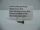 315290000 Smith & Wesson Pistol 22-A 22-S Sight Windage Screw, Rear New