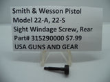 315290000 Smith & Wesson Pistol 22-A 22-S Sight Windage Screw, Rear New