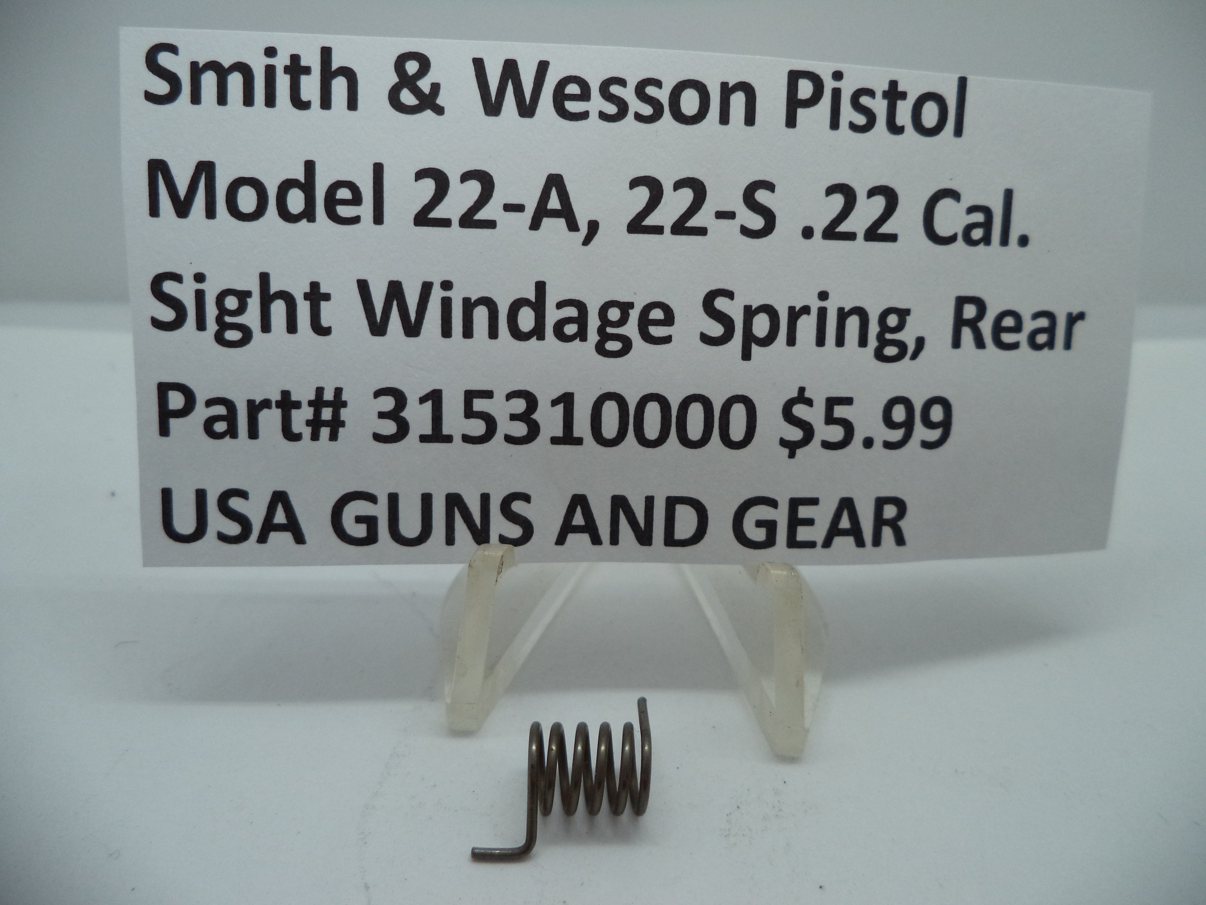 315310000 Smith & Wesson Pistol 22-A 22-S Sight Windage Spring, Rear New