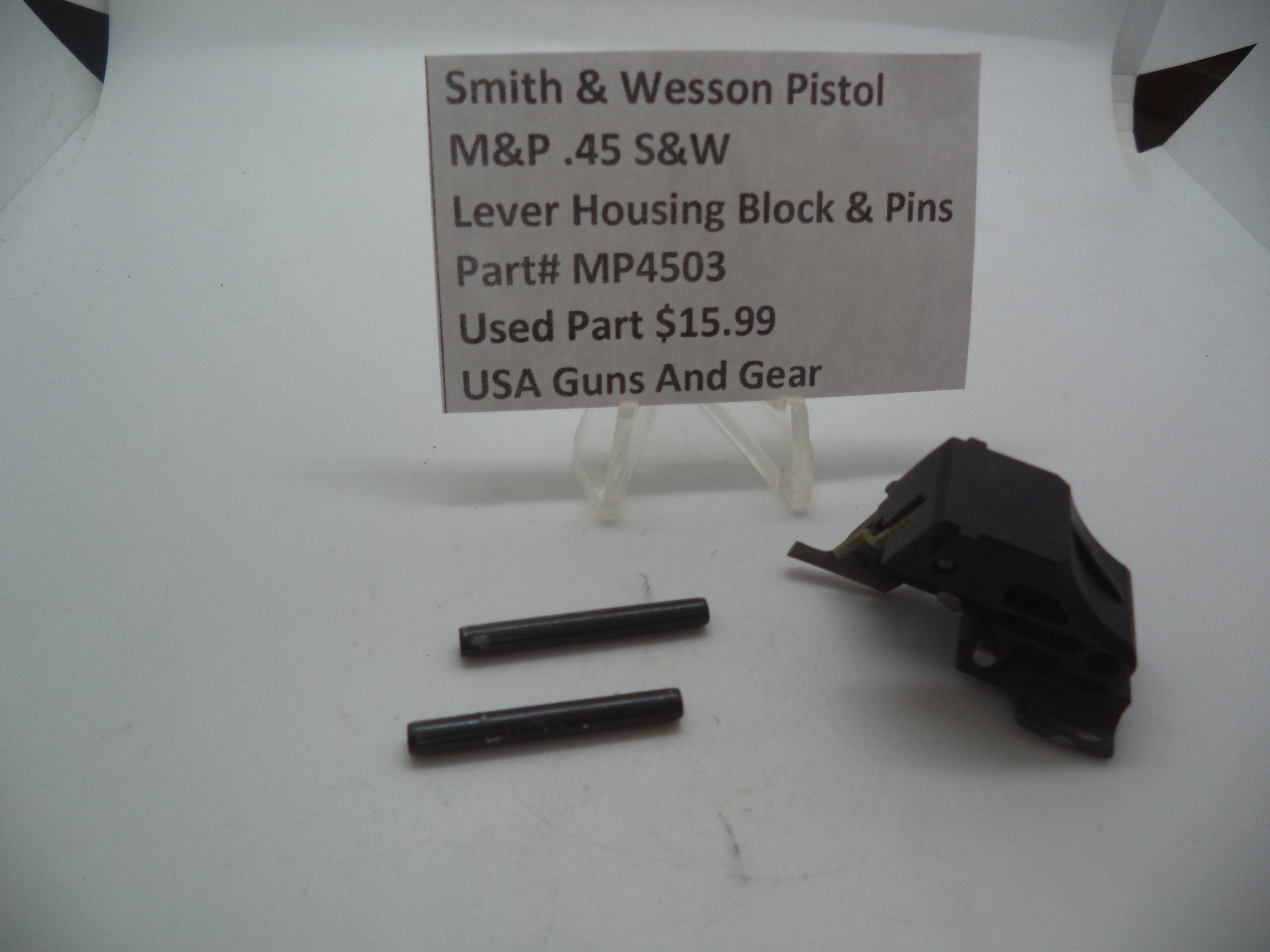 MP4503 Smith & Wesson Pistol M&P 45 Lever Housing Block and Pins Used Part .45 S&W