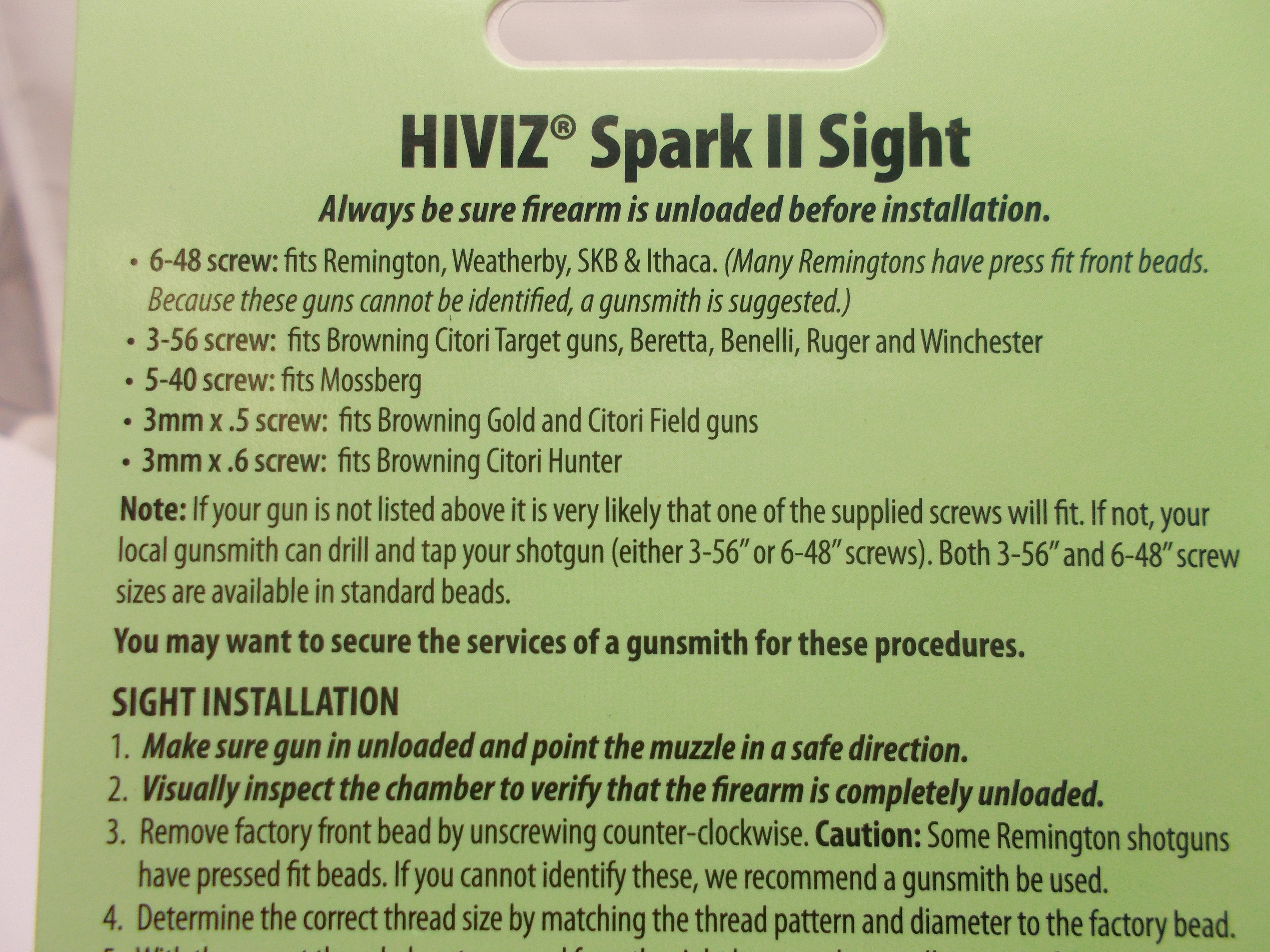 HiViz Spark II Front Sight - Red Fiber Optic Bead Replacement for Ribbed Shotguns (Remington, Mossberg)