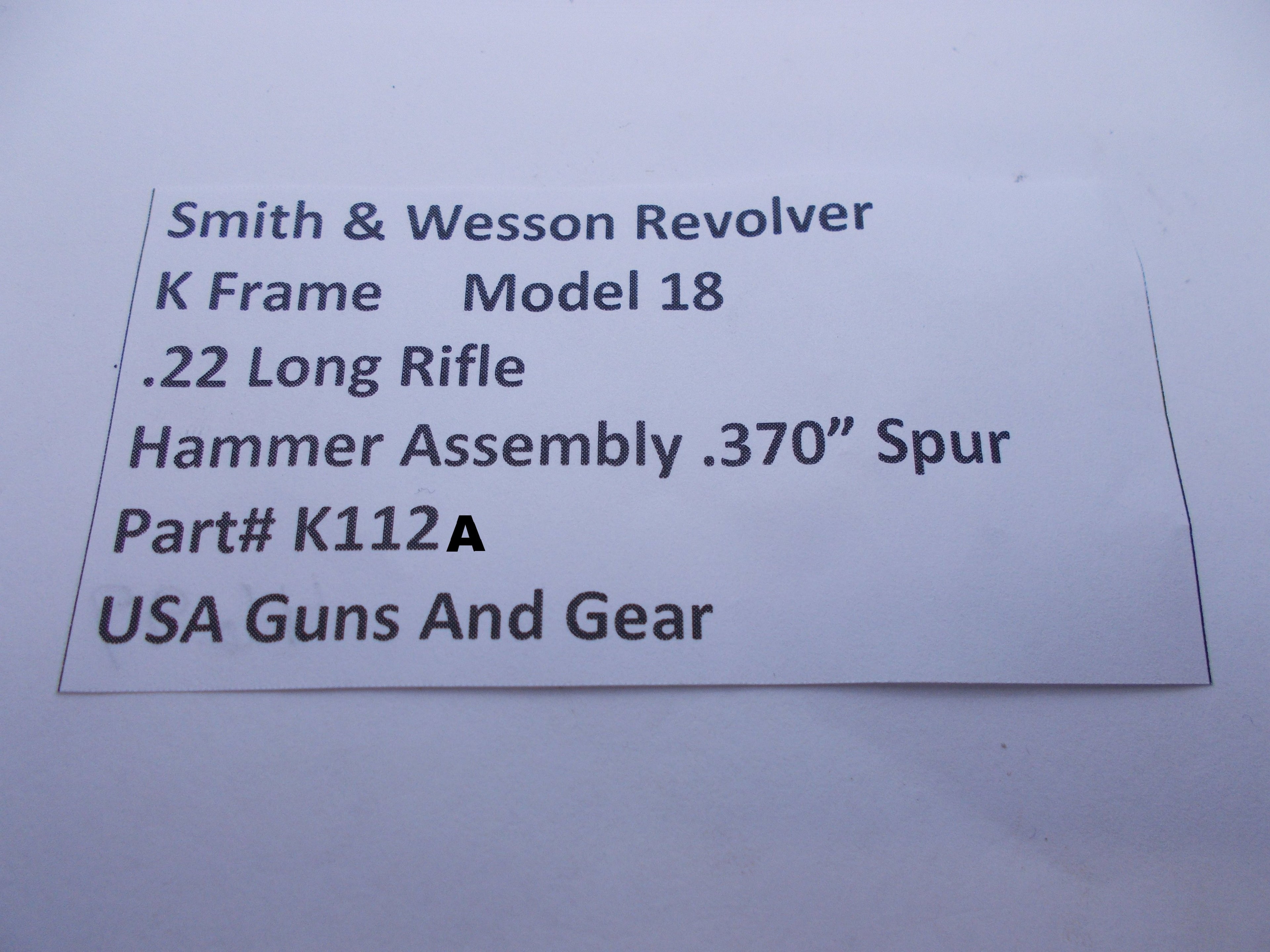 K112A Smith and Wesson K Frame Model 18  Hammer Assembly .370" Spur Used