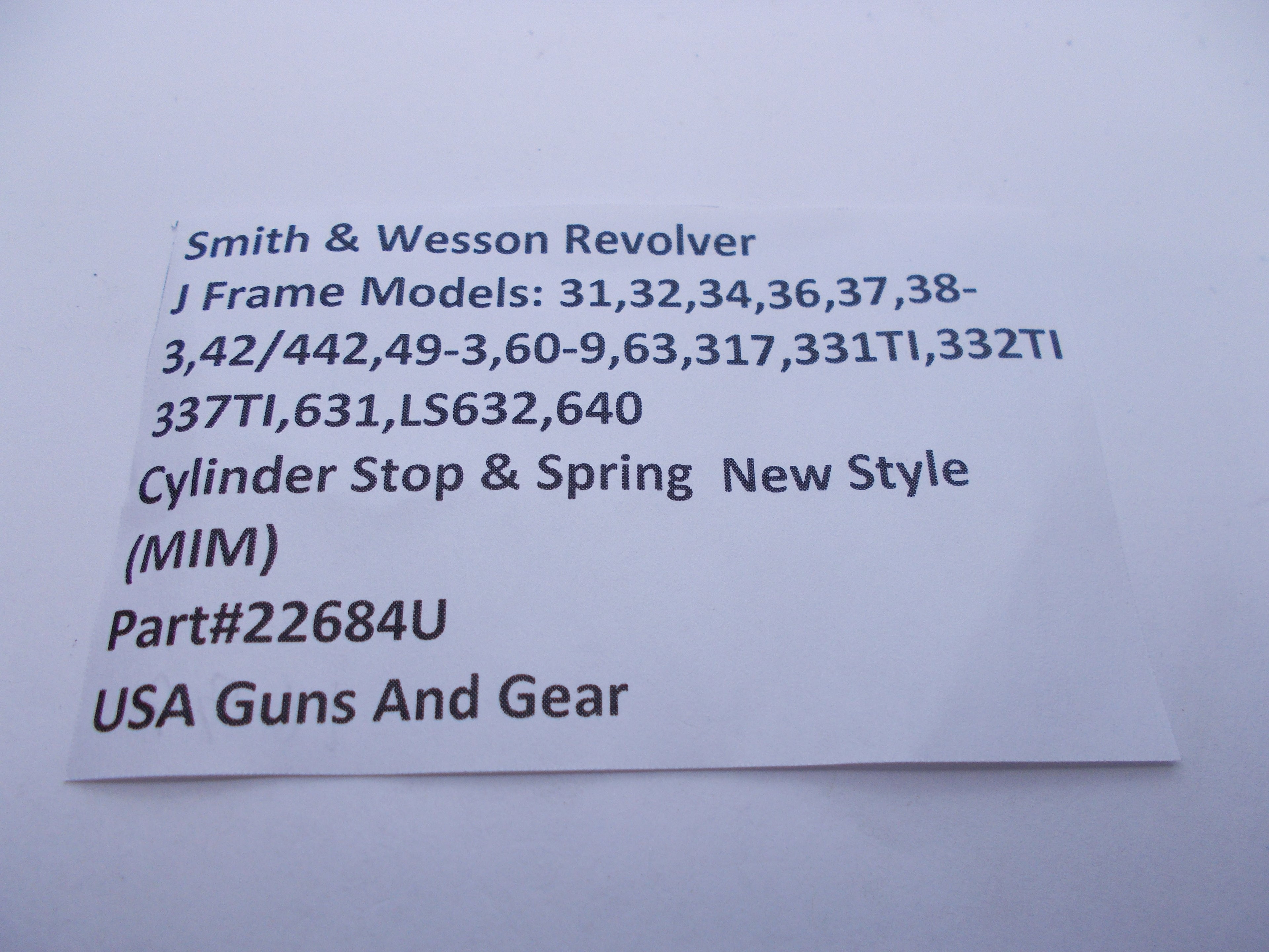22684U Smith & Wesson J Frame Revolver Cylinder Stop & Spring New Style (MIM)