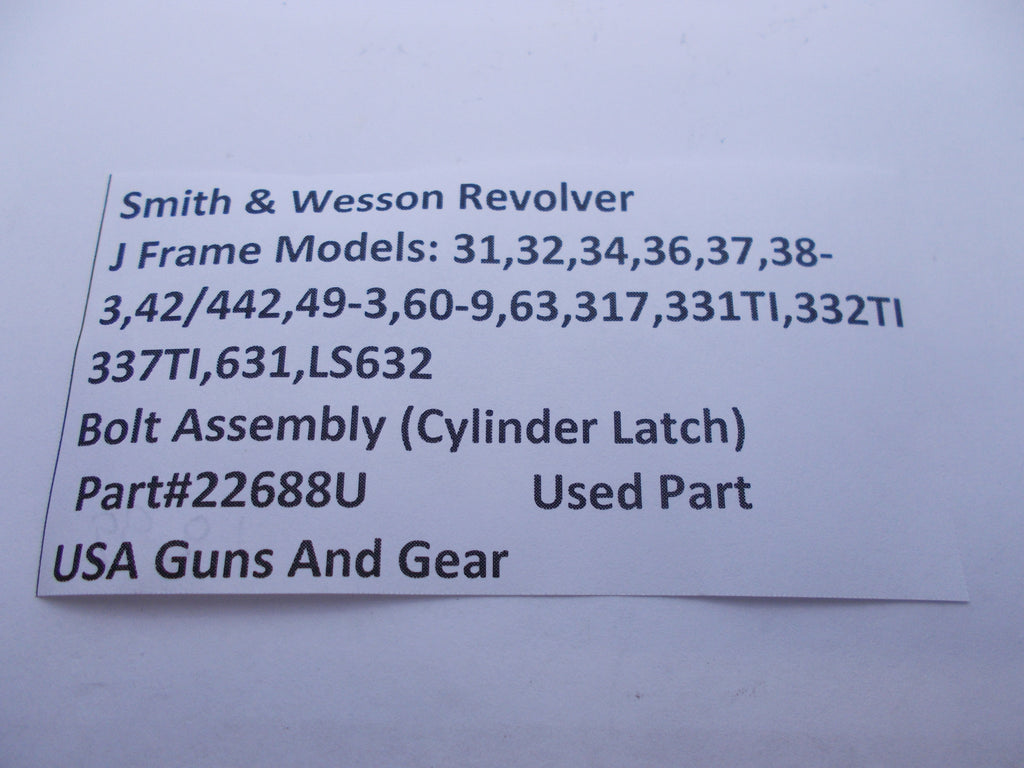 22688U Smith & Wesson Used J Frame Multi Models Bolt Assembly (Cylinder Latch)