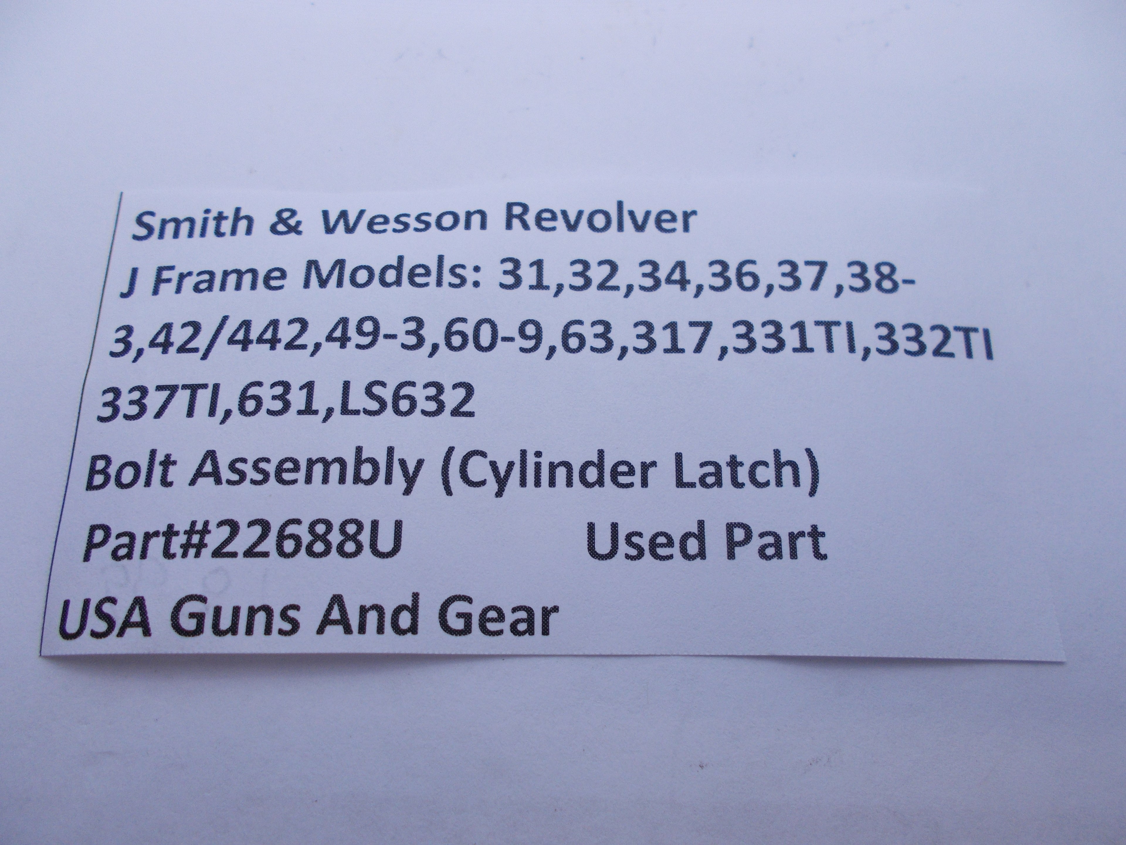 22688U Smith & Wesson Used J Frame Multi Models Bolt Assembly (Cylinder Latch)