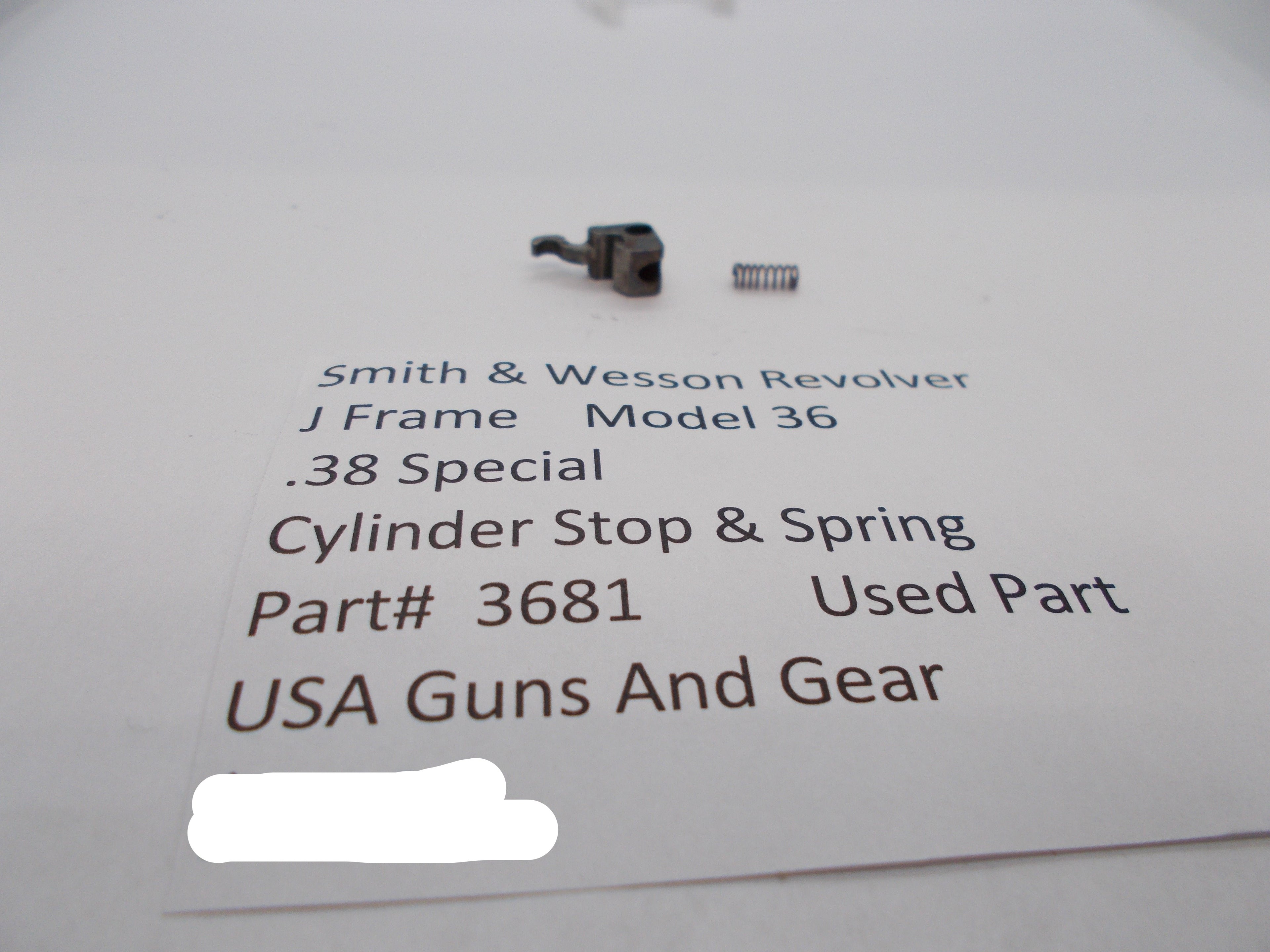 3681 Smith & Wesson J Frame Model 36 Cylinder Stop & Spring Used Part