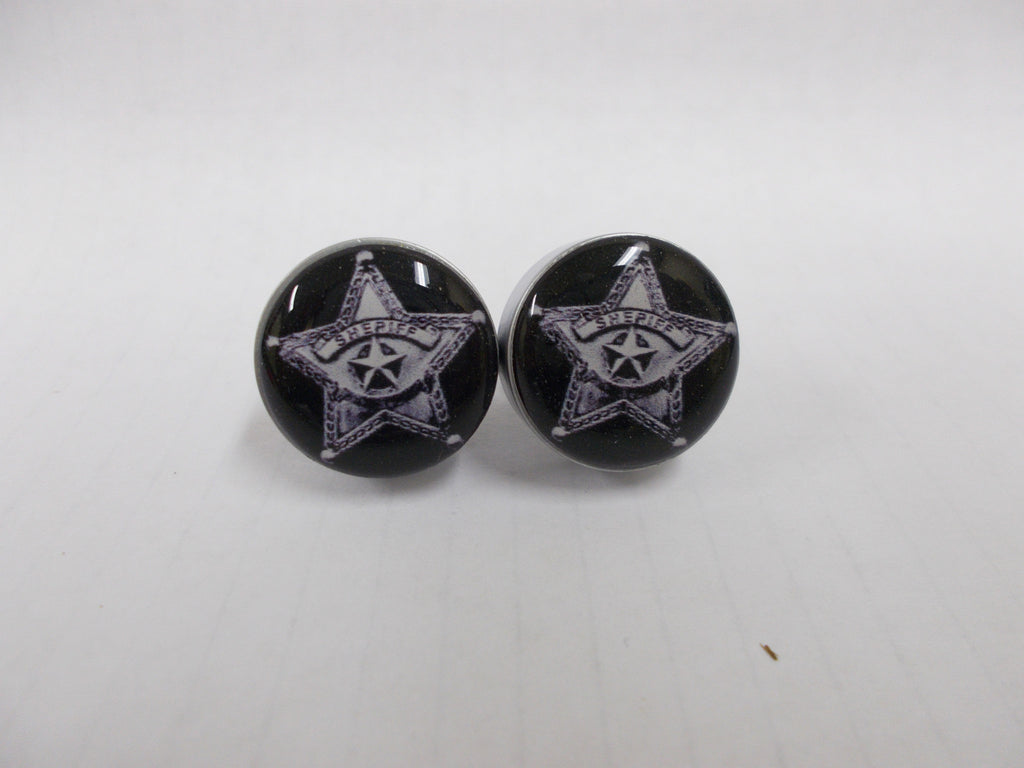 CH001 Silver Billet License Plate Bolts - Sheriff Badge Black