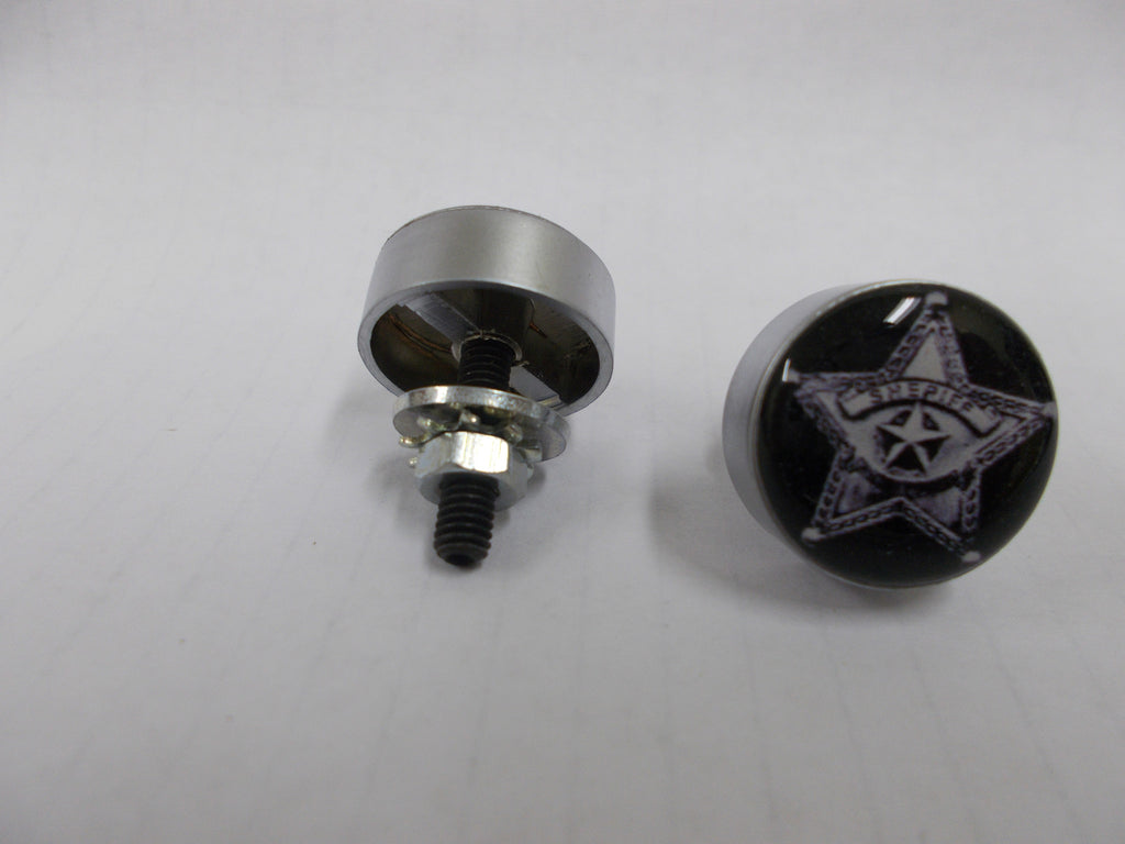 CH001 Silver Billet License Plate Bolts - Sheriff Badge Black