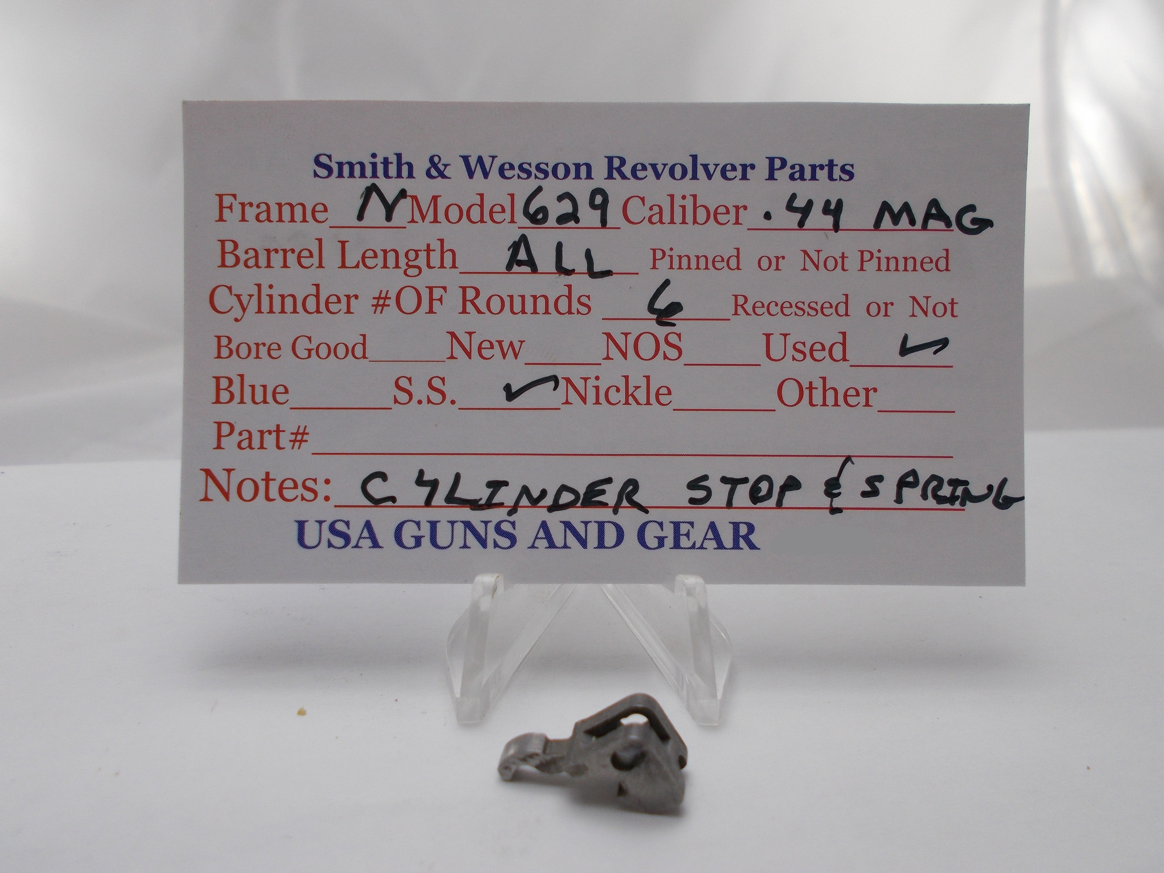 N16 Smith & Wesson N Frame Model 629 Cylinder Stop & Spring SS Used 44 Mag