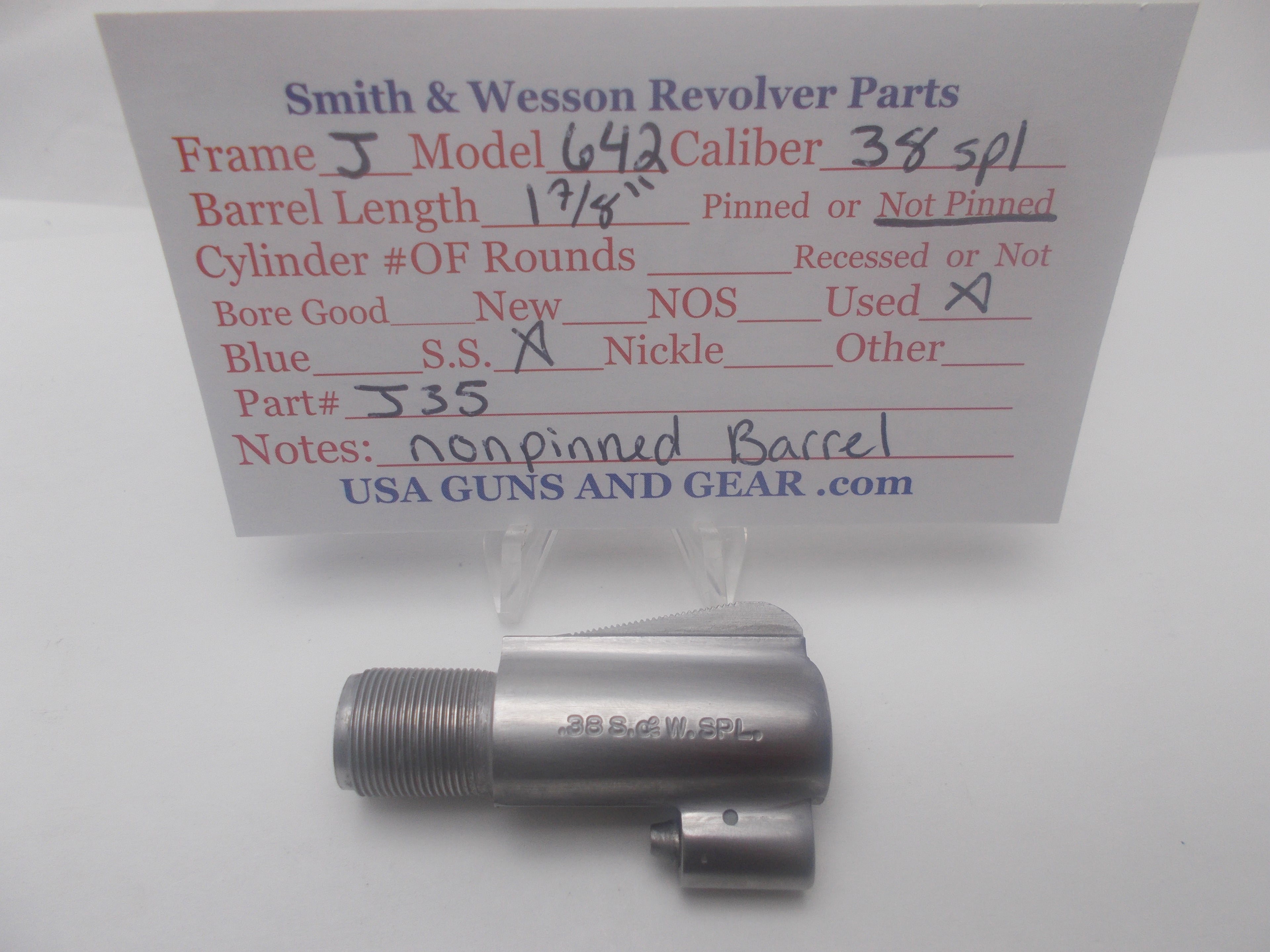 J35 Smith & Wesson J Frame Model 642 1 7/8" Barrel SS Used 38 Special