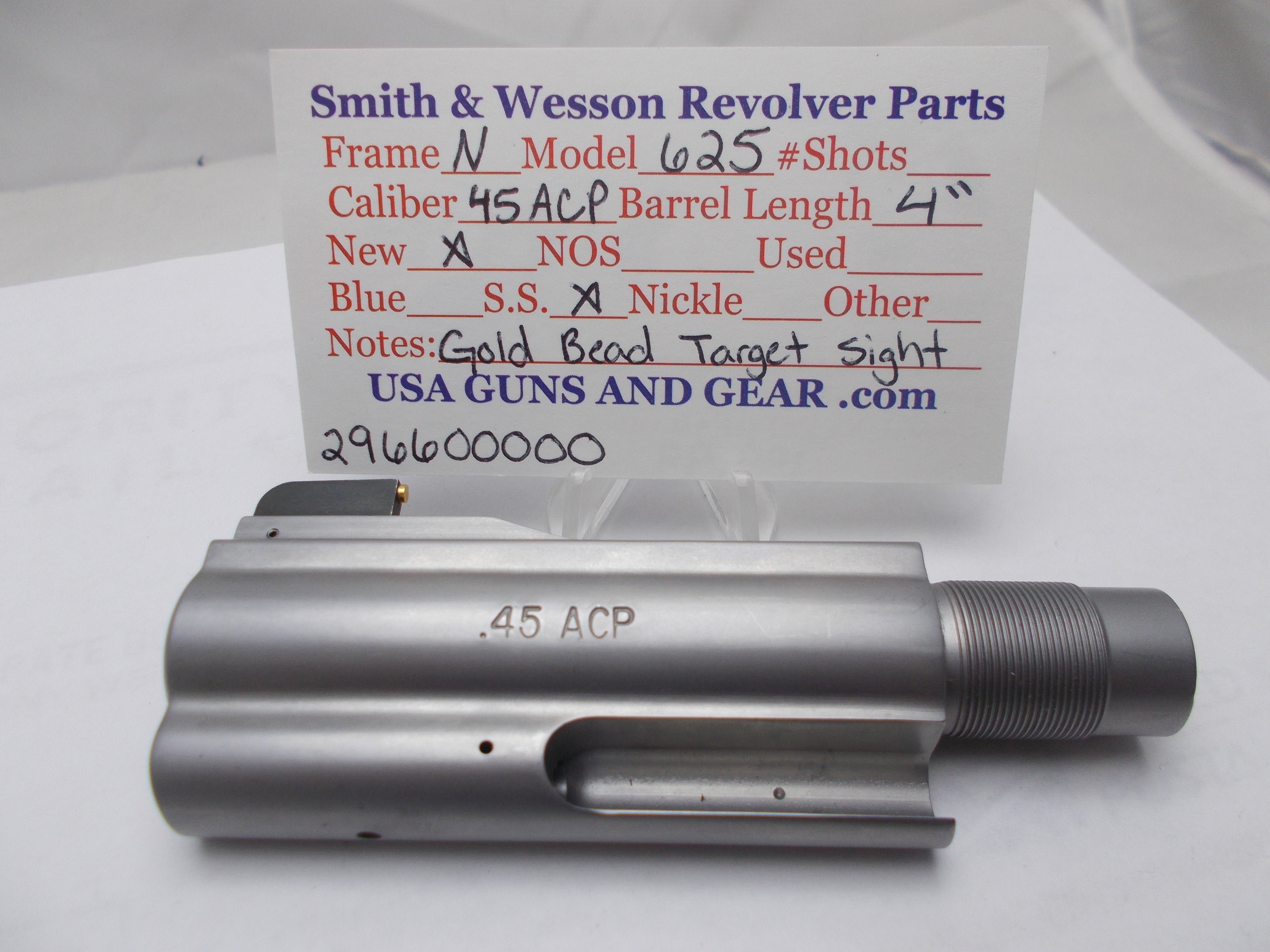 Smith & Wesson N Frame Model 625 Barrel 4" Non-Pinned .45 ACP Stainless Steel - 296600000