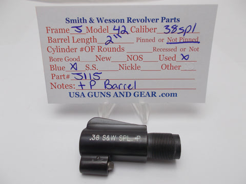 J115 Smith and Wesson J Frame Model 42 2" Barrel Blue Used 38 Spl