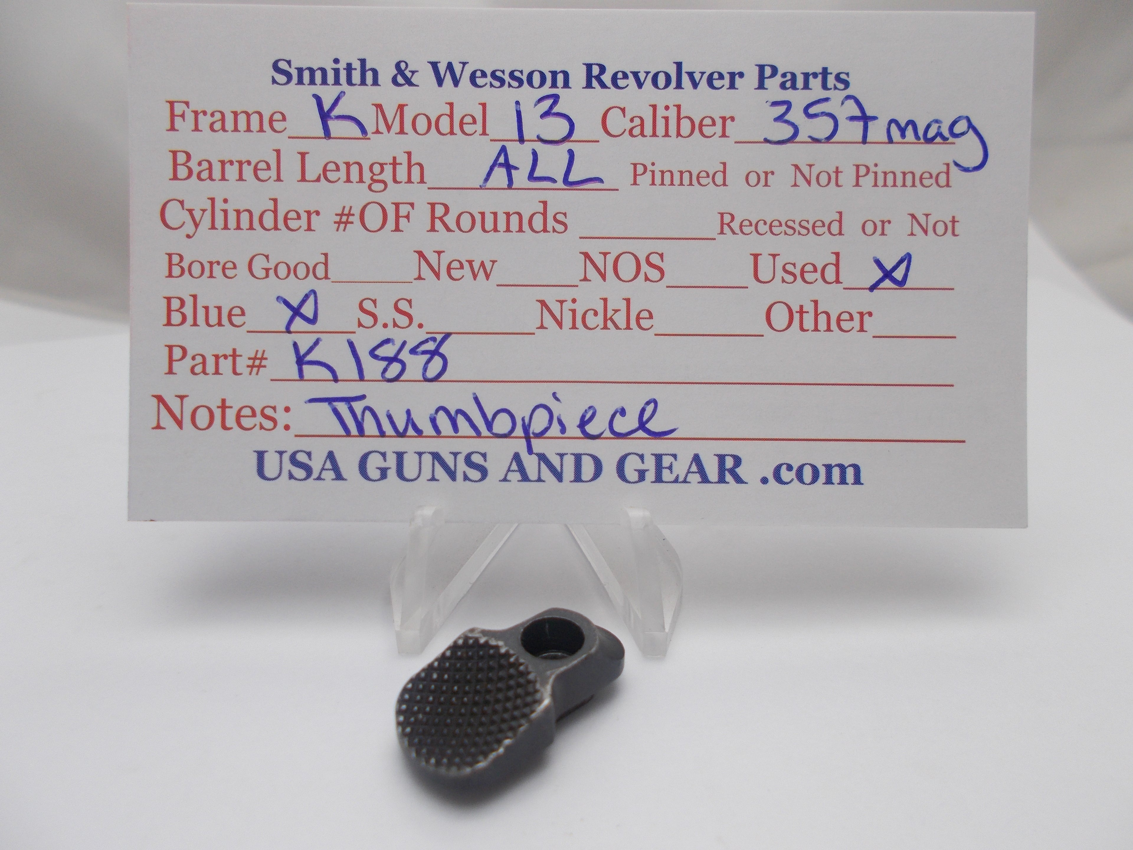 K188 Smith and Wesson K Frame Model 13 Thumbpiece Blue Used 357Mag