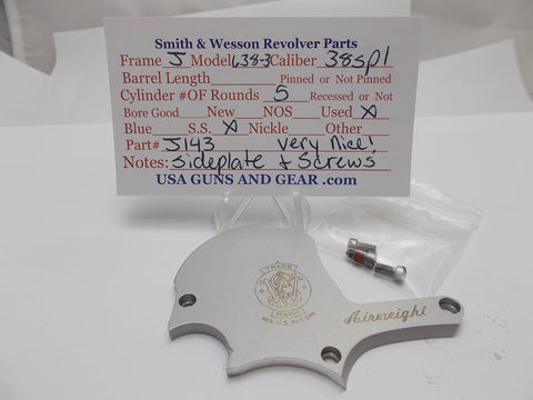 J143 Smith and Wesson J Frame Model 638 -3 Sideplate & Screws SS Used 38Spl