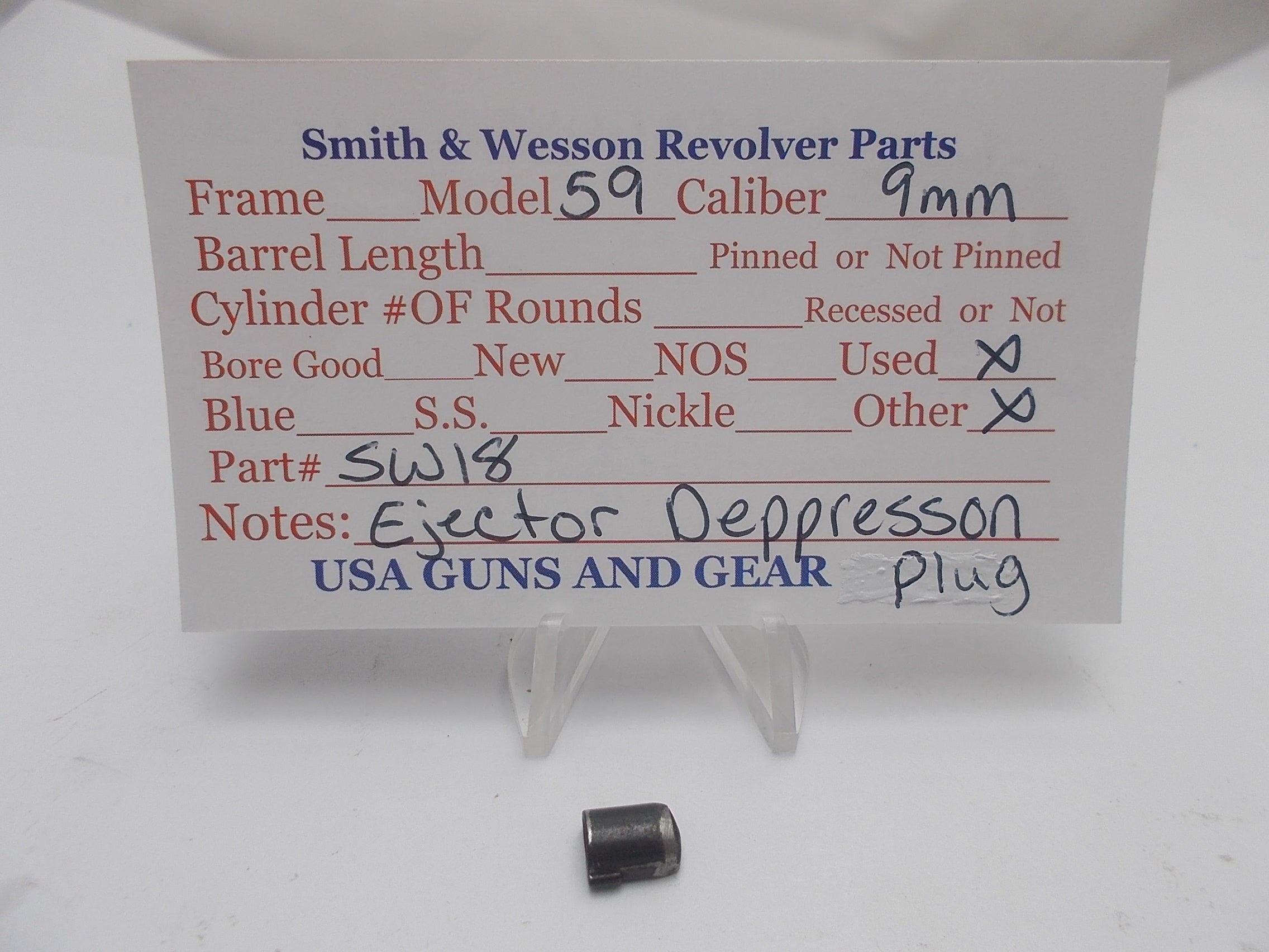 SW18 Smith and Wesson Model 59 Ejector Depression Plug 9MM