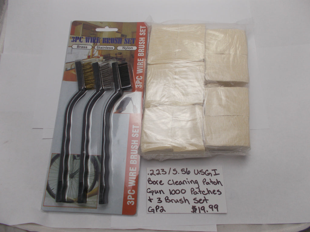 GP2 .223/5.56 USGI Bore Cleaning Patches and 3 Brush Set