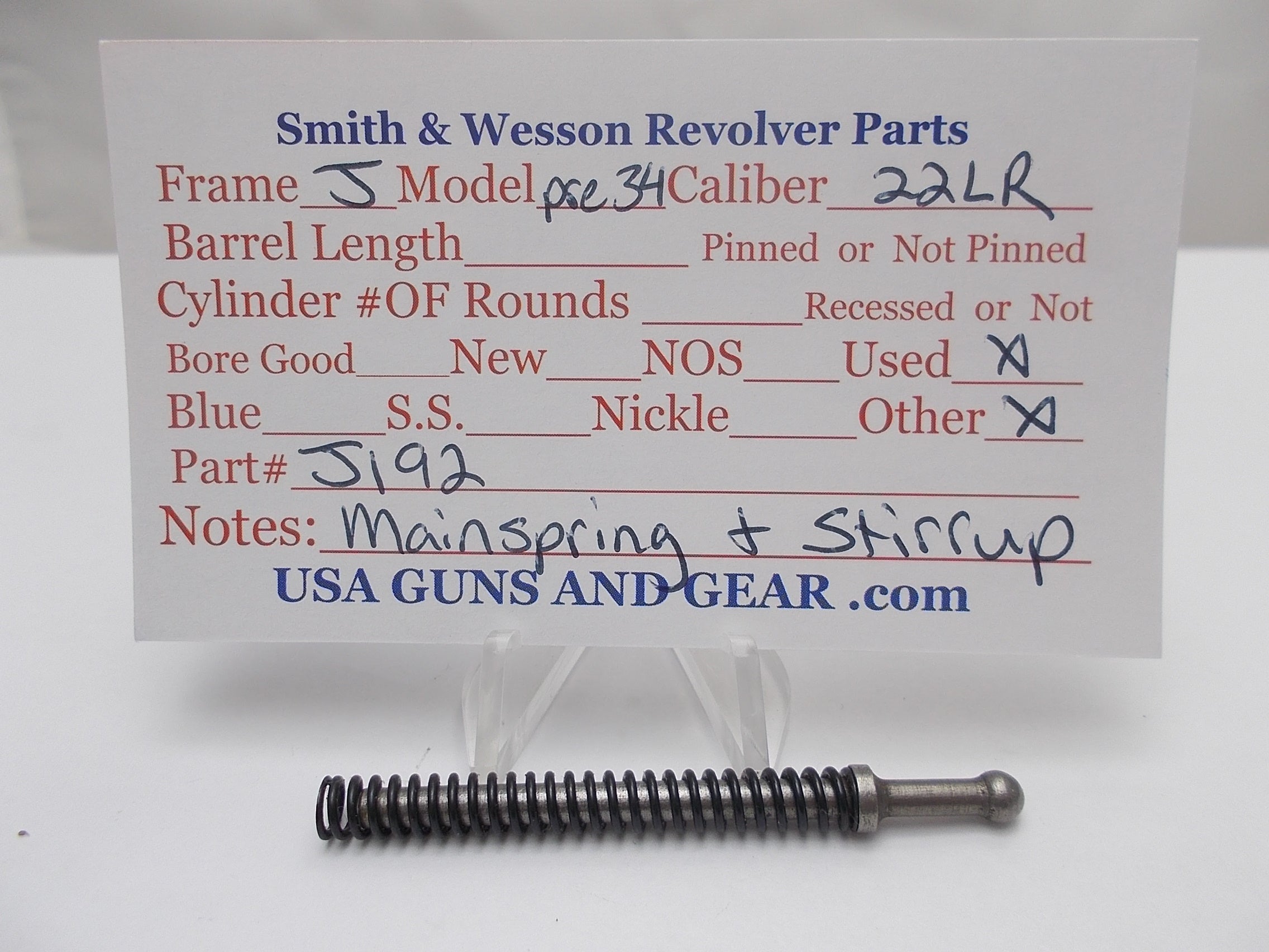 J192 Smith and Wesson J Frame Model Pre 34 Mainspring & Stirrup Used 22LR
