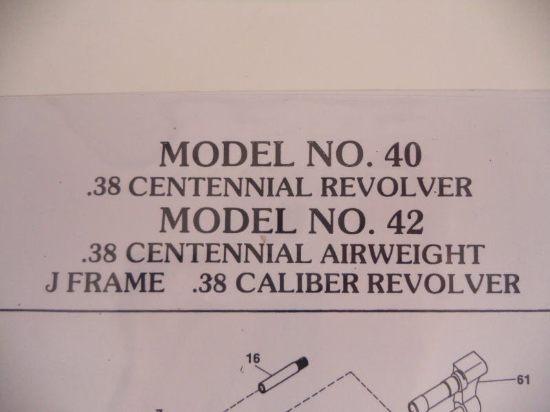 DJ40 Smith & Wesson J Frame Model 40 Centennial & Model 42 Centenial Airweight .38 Revolver Parts Diagram COPY