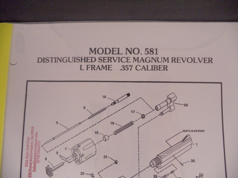 DL581 Smith & Wesson L Frame Model 581 Distinguished Service .357 Magnum Revolver Parts Diagram COPY