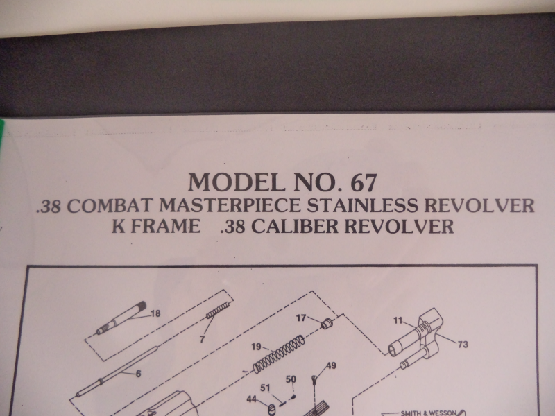 DK67 Smith & Wesson K Frame Model 67 .38 Combat Masterpiece S.S. Revolver Parts Diagrams COPY