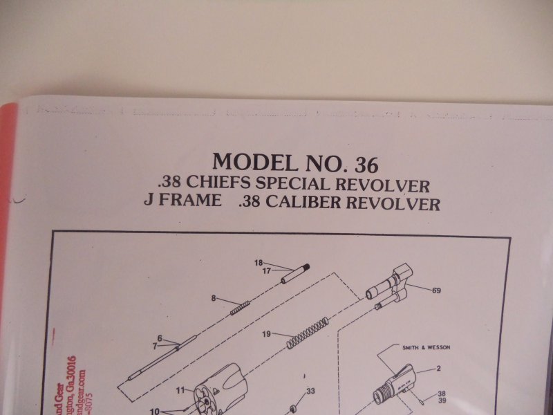 DJ36 Smith & Wesson J Frame Model 36 .38 Chiefs Special S.S. Revolver Parts Diagram COPY