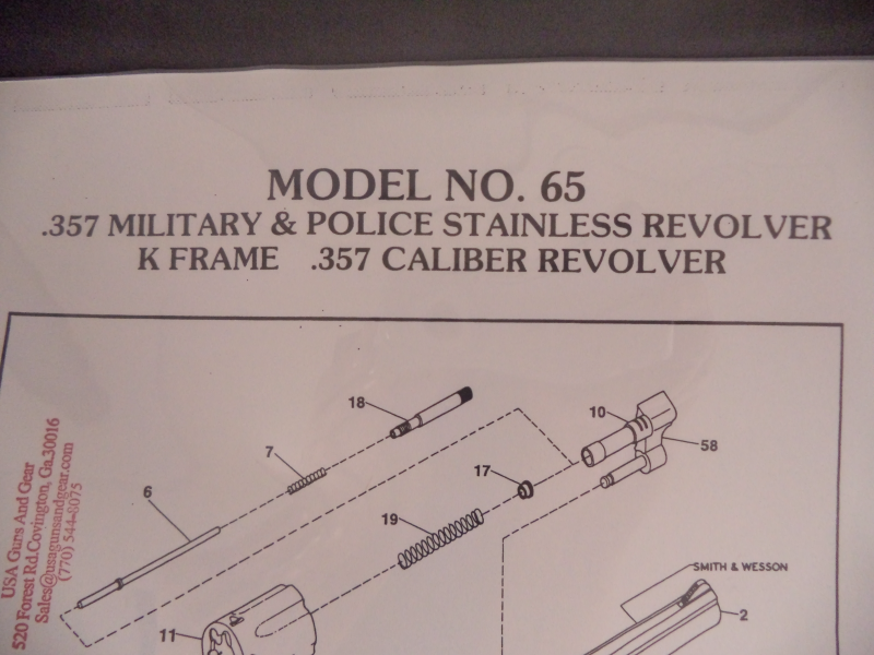 DK65 Smith & Wesson K Frame Model 65 .357 M&P S.S. Revolver Parts Diagrams COPY