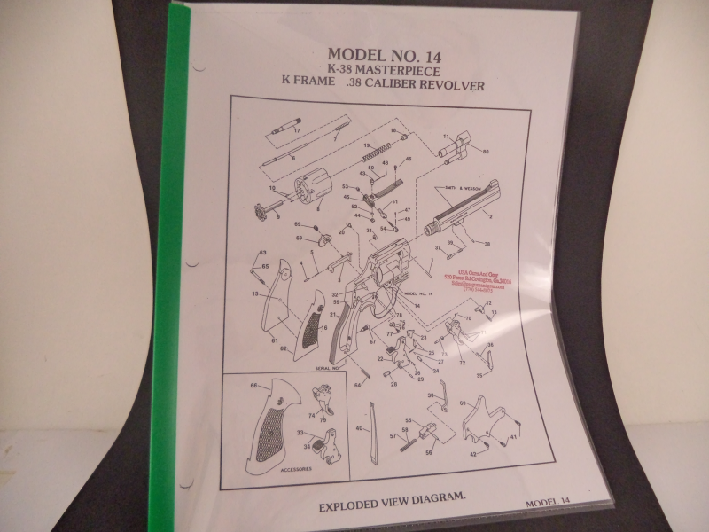 DK14 Smith & Wesson K Frame Model 14 K-38 Masterpiece .38 Special Revolver Parts Diagram COPY