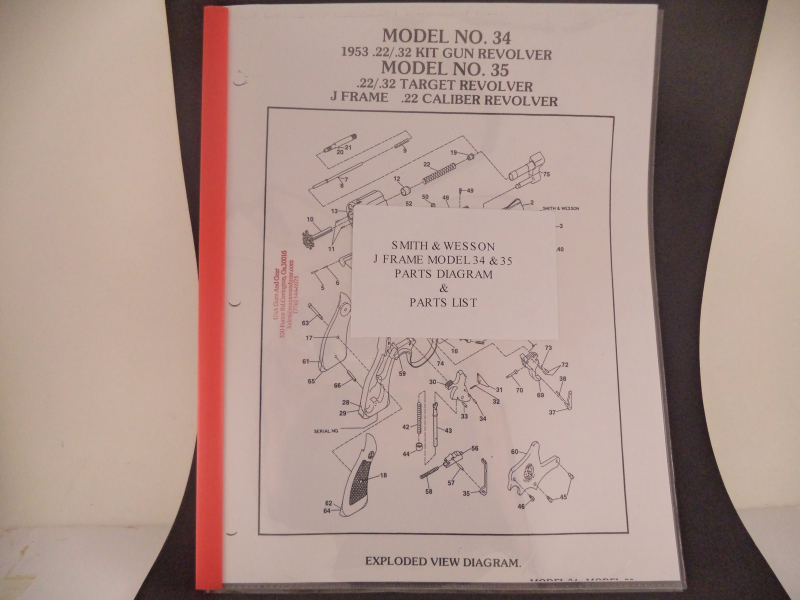 DJ34 Smith & Wesson J Frame Model 34 1953 .22 .32 Kit Gun, Model 35 .22 .32 Target Revolver Parts Diagram COPY